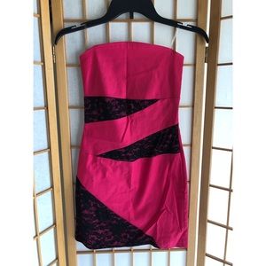 A’GACI Pink Strapless Dress with Black Lace Cutout
